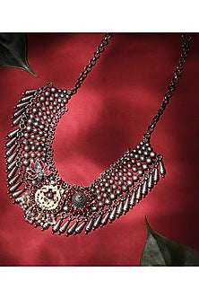 Two Tone Finish Kundan Polki Necklace In Sterling Silver