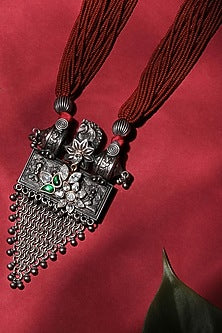 Two Tone Finish Kundan Polki Pendant Necklace In Sterling Silver
