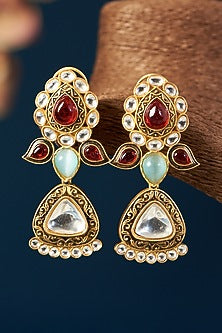 Gold Finish Kundan Polki 7 Navratna Stone Choker Necklace Set