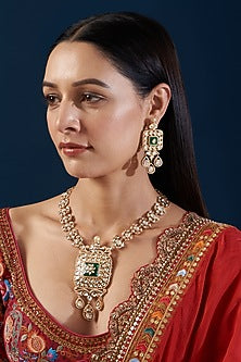 Gold Plated Kundan Polki Long Necklace Set