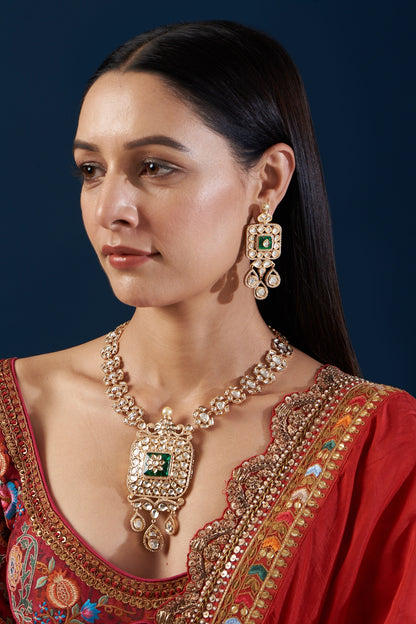 Gold Plated Kundan Polki Long Necklace Set