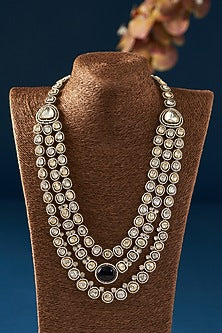 Gold Finish Kundan Polki Layered Necklace Set
