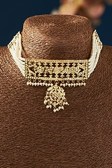 Gold Plated Kundan & Pearl Choker Necklace Set