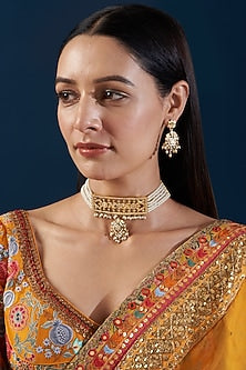 Gold Plated Kundan & Pearl Choker Necklace Set