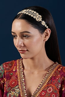 Gold Finish Kundan Polki & Pearl Sheeshphool