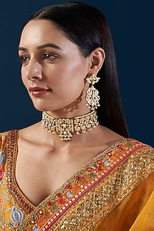 Gold Plated Kundan Polki & Pearl Choker Necklace Set