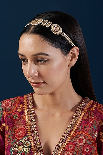 Gold Finish Kundan Polki & Pearl Sheeshphool