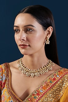 Gold Plated Kundan Polki & Jadau Stone Necklace Set