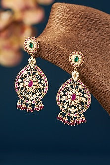 Gold Plated Kundan Polki & Pearl Chandbali Earrings