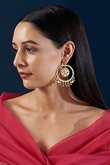 Gold Plated Kundan Polki & Pearl Chandbali Earrings