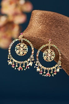 Gold Plated Kundan Polki & Pearl Chandbali Earrings