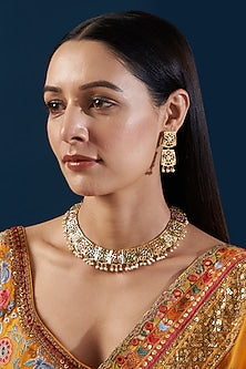 Gold Plated Kundan Polki & Jadau Stone Necklace Set