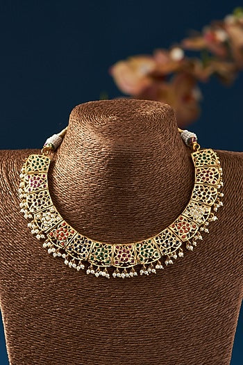 Gold Plated Kundan Polki & Jadau Stone Necklace Set
