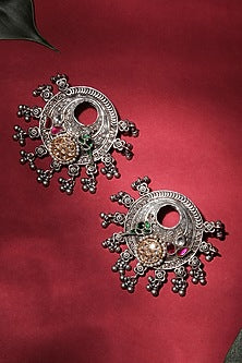Two Tone Plated Kundan Polki Earrings In Sterling Silver