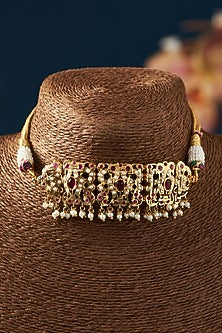 Gold Plated Kundan Polki & Jadau Stone Choker Necklace Set