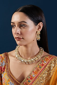 Gold Plated Kundan Polki & Pearl Choker Necklace Set