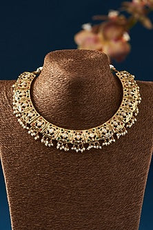 Gold Plated Kundan Polki & Pearl Choker Necklace Set