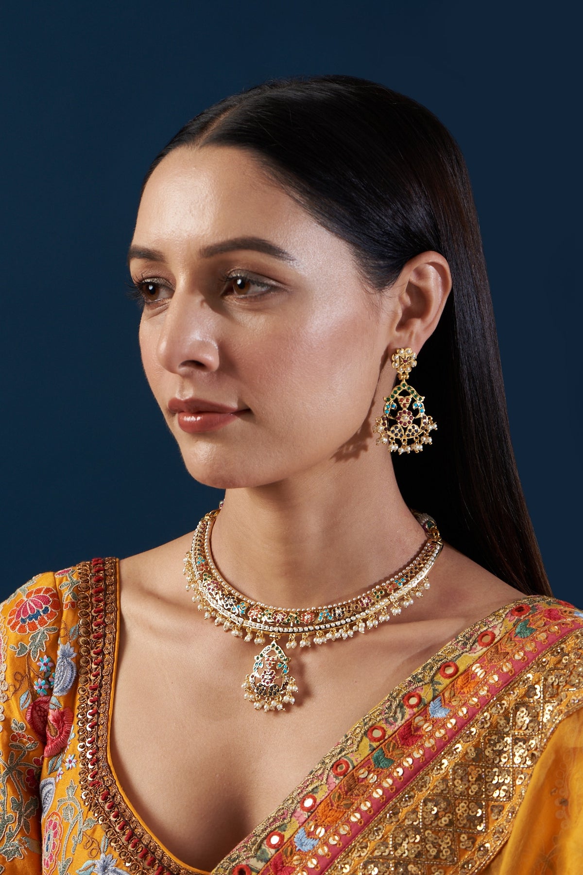 Gold Plated Kundan Polki & Jadau Stone Necklace Set