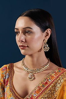 Gold Plated Kundan Polki & Jadau Stone Necklace Set