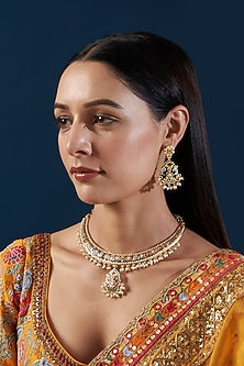 Gold Plated Kundan Polki & Jadau Stone Necklace Set