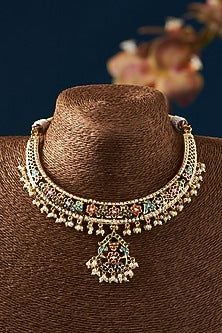 Gold Plated Kundan Polki & Jadau Stone Necklace Set