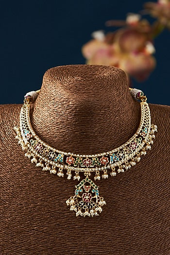 Gold Plated Kundan Polki & Jadau Stone Necklace Set