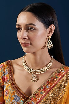 Gold Plated Kundan Polki & Jadau Stone Necklace Set