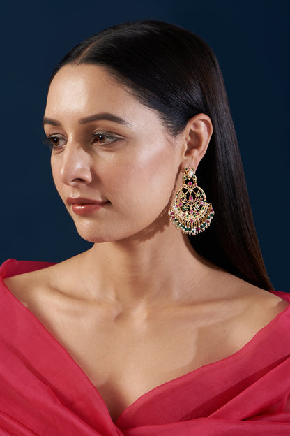 Gold Plated Kundan Polki Chandbali Earrings