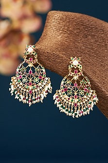 Gold Plated Kundan Polki Chandbali Earrings
