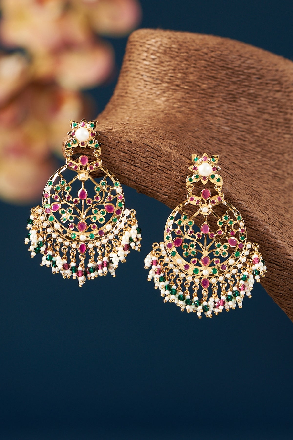 Gold Plated Kundan Polki Chandbali Earrings