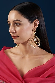Gold Plated Kundan Polki & Pearl Dangler Earrings