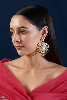Gold Plated Kundan Polki & Pearl Dangler Earrings