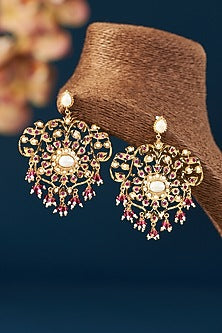 Gold Plated Kundan Polki & Pearl Dangler Earrings