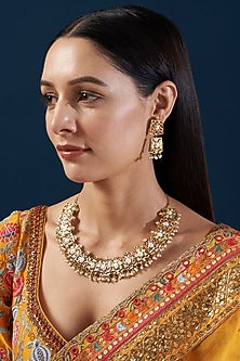 Gold Plated Kundan Polki & Jadau Stone Necklace Set