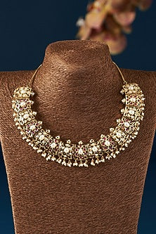 Gold Plated Kundan Polki & Jadau Stone Necklace Set