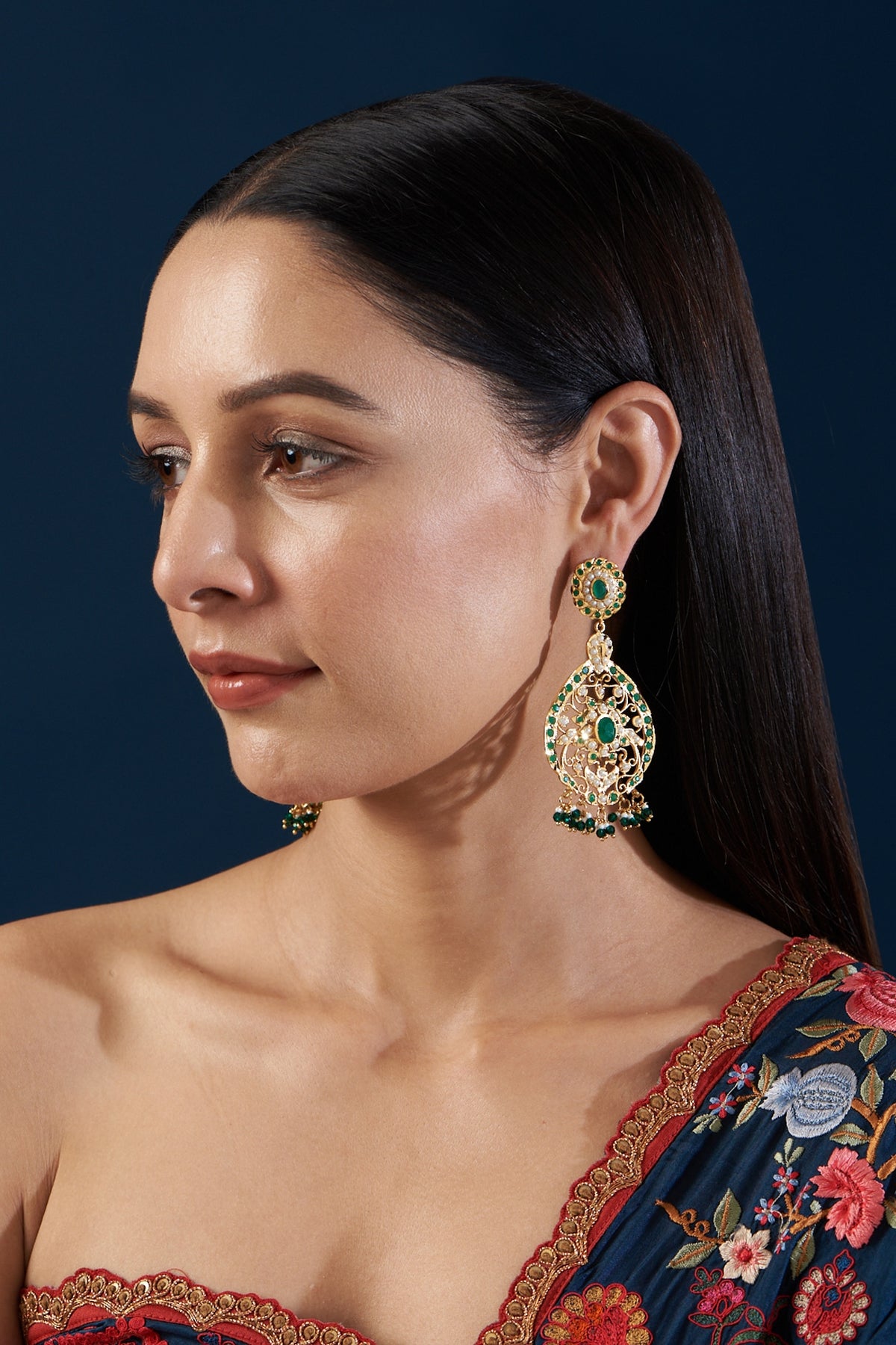 Gold Plated Kundan Polki & Pearl Dangler Earrings