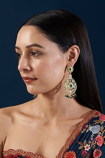 Gold Plated Kundan Polki & Pearl Dangler Earrings