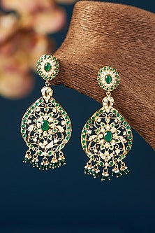 Gold Plated Kundan Polki & Pearl Dangler Earrings