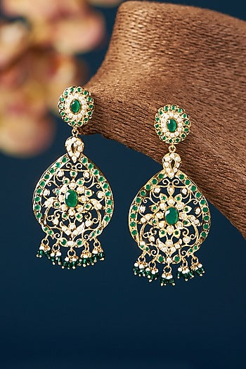 Gold Plated Kundan Polki & Pearl Dangler Earrings