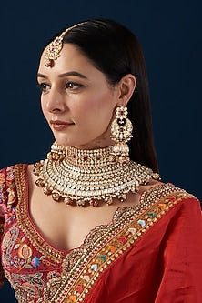 Gold Plated Kundan Polki & Pearl Choker Necklace Set
