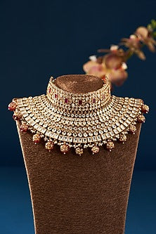 Gold Plated Kundan Polki & Pearl Choker Necklace Set