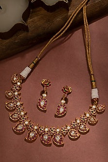 Gold Finish Synthetic Stone Traditional Necklace Set