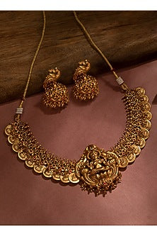 Gold Plated Synthetic Stone Traditional Coin Necklace Set
