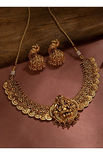 Gold Plated Synthetic Stone Traditional Coin Necklace Set