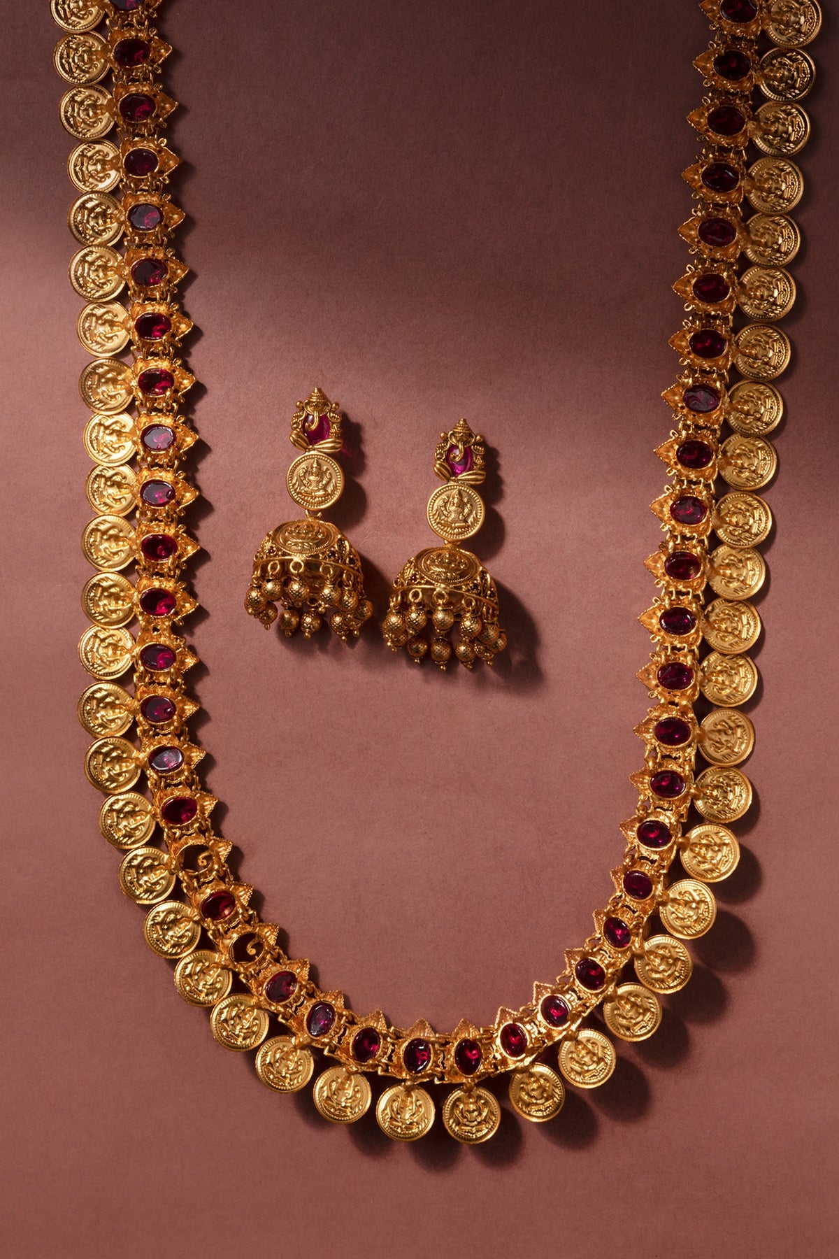 Gold Finish Temple Coin Necklace Set
