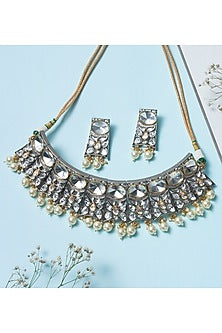 Two Tone Finish Kundan Polki & Pearl Choker Necklace Set