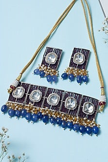 Two Tone Finish Kundan Polki & Pearl Choker Necklace Set
