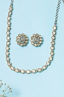 Black Rhodium Finish Kundan Polki Necklace Set