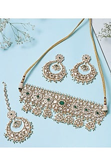 Gold Plated Kundan Polki & Pearl Choker Necklace Set