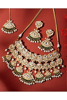 Gold Finish Kundan Polki & Pearl Necklace Set